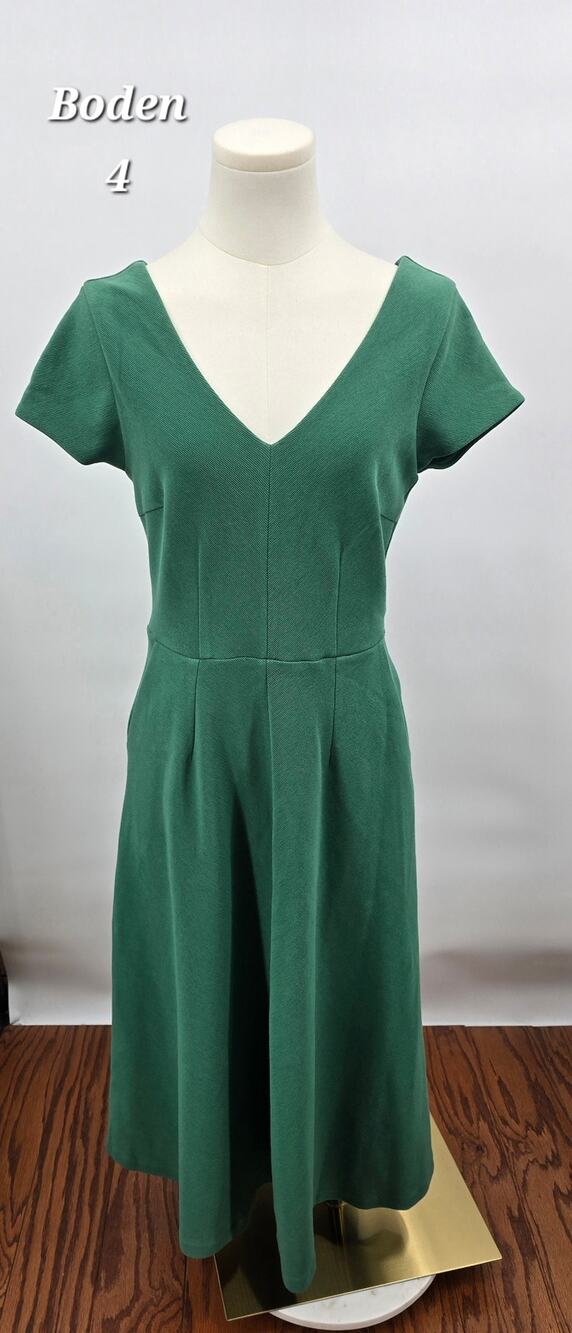 Boden Jade Green Fit & Flare Midi Dress US 4 V Neck Pleated Skirt NWT